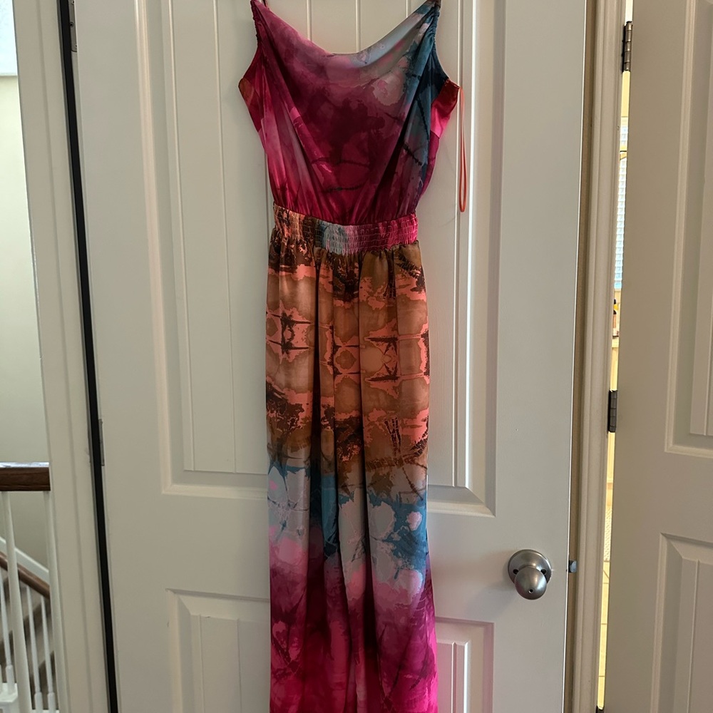 Adelyn Rae Pink and Blue Jumpsuit with Tie-Dye Pattern